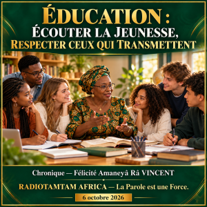 FRANCE  ÉDUCATION : ÉCOUTER LA JEUNESSE, RESPECTER CEUX QUI TRANSMETTENT